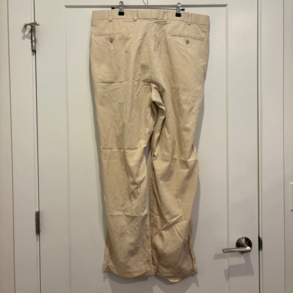 Daniel Gray Golf Mens 38 Khaki Pleated Silk Cotton Herringbone Cuffed Pants 1843
